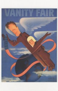 Wooden Angels Flying In Sky World Globe Art Deco Painting Postcard