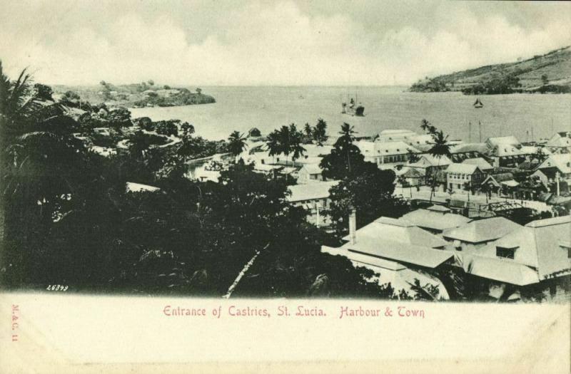 St. Lucia, B.W.I., CASTRIES, Harbour and Town (1900s) Postcard