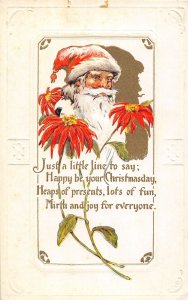 J24/ Santa Claus Christmas Postcard c1910 Flowers Shadow 131