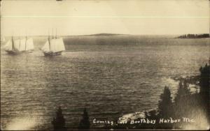 Sailing Schooner Clipper Ships Boothbay Harbor ME 1930s Real Photo Postcard