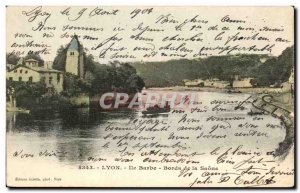 Old Postcard Ile Barbe Lyon Banks of the Saone Boat