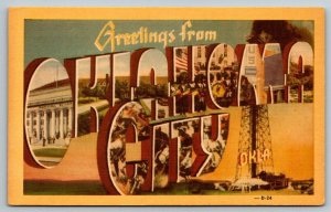 Large Letter Greetings From  Oklahoma City  Oil Well  Postcard