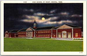 High School By Night Bristol Tennessee TN Campus Building Postcard