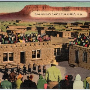 c1940s Zuni, NM Koyemci Dance Linen Postcard Native American Ceremony A91