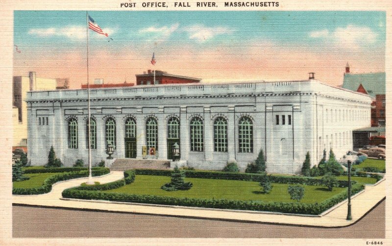 Vintage Postcard Post Office Postal Services Building Fall River Massachusetts 