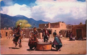 Taos Dancers At Taos Pueblo New Mexico Native American Vintage Postcard C057