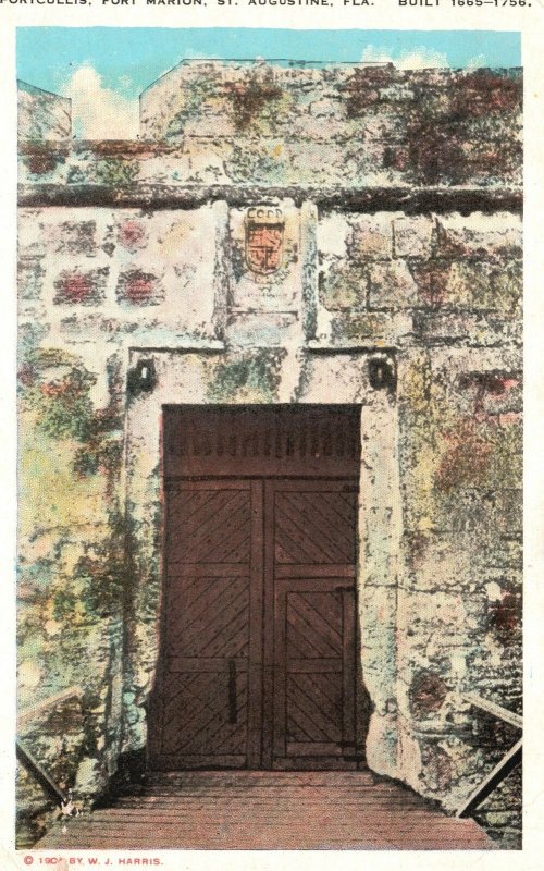 Vintage Postcard 1920s View Of Portcullis Fort Marion St Augustine Florida Fl United States 