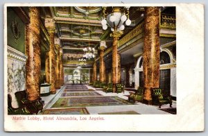 Interior~Los Angeles California~Marble Lobby @ Hotel Alexandria~Vintage Postcard
