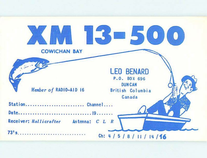 Pre-1980 RADIO CARD - CB HAM OR QSL Duncan On Vancover Island BC AH1185