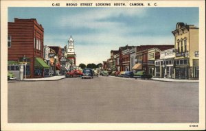 Camden South Carolina SC Broad Street Scene Linen Vintage Postcard