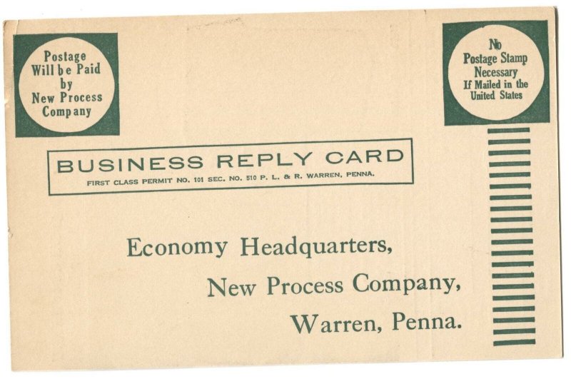 Advertising Postcard Personal Filing  New Process Co Warren PA