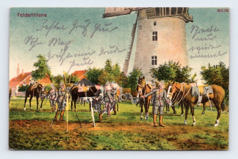 WWI German Army Field Artillery Feldartillerie By Windmill 1916 DB Postcard M2