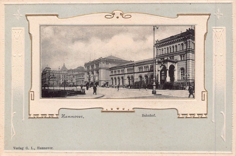 HANNOVER GERMANY~BAHNHOF~1900 ELEGANT FRAME & BORDER GORLIER PHOTO POSTCARD