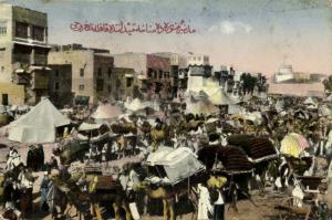 saudi arabia, MEDINA, Busy Hejaz Menaha Square, Camel Caravan (1910s) Postcard