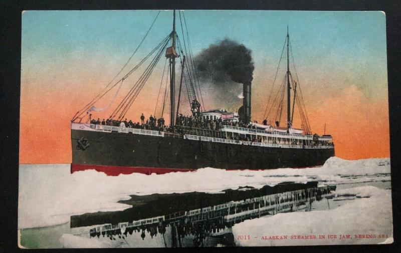 Mint Alaska USA Picture Postcard Steamer Ship In Ice Jam Bering Sea