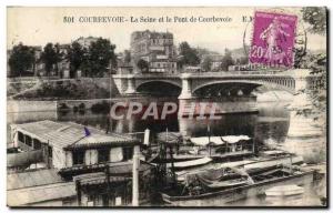 Old Postcard The Seine Courbevoie and the bridge of Courbevoie Boat