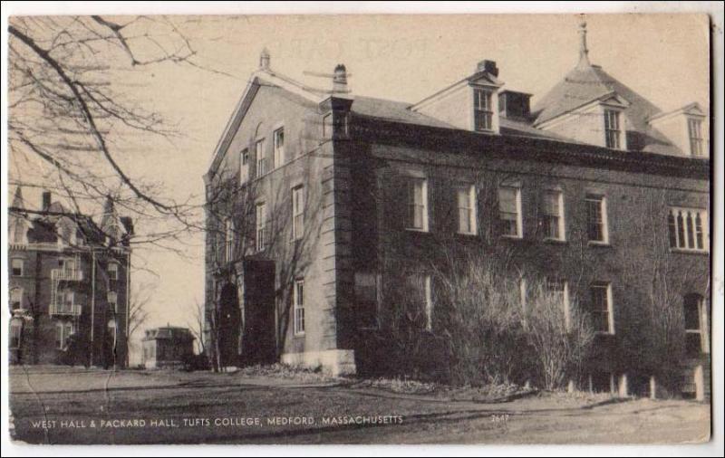 West Hall & Packard Hall, Tufts College, Medford MA  (crease, tear)