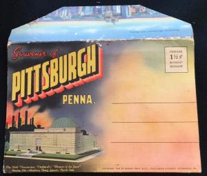 Unused Linen Souvenir Folder w/9 Double sided pics Pittsburgh PA LB