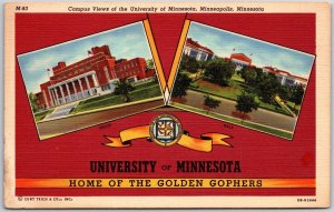 Campus Views Of The University Of Minnesota Home Of The Golden Gophers Postcard