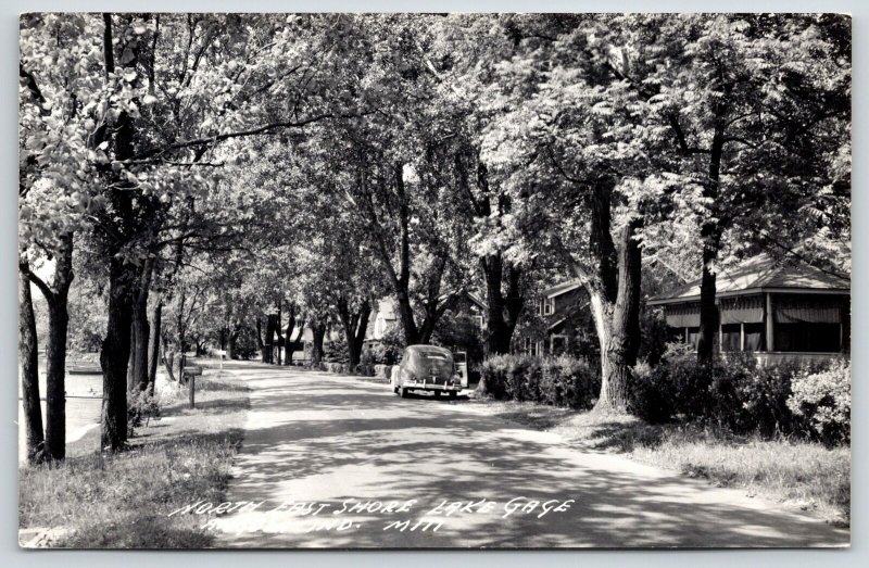 Angola Indiana~North East Shore~Lake Gage On Left~Boats~Shady Rd~Car~RPPC