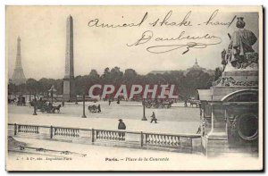 Old Postcard Paris Place de la Concorde Obelisk Eiffel Tower