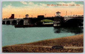 Toledo Ohio~Boat Under New Cherry Street Bridge On Maumee River~Vintage Postcard