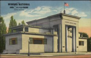 Winona MN Bank - Art Deco Linen Postcard