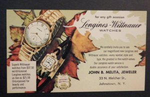 Mint USA Advertisement Postcard Longines Wittnauer Watches John B Melia Jeweler