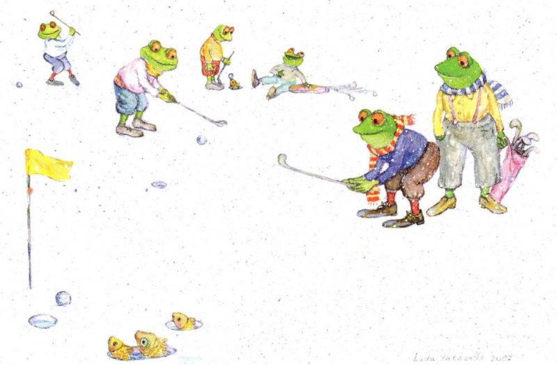 Frogs Playing Golf Exhibition Advertising Postcard