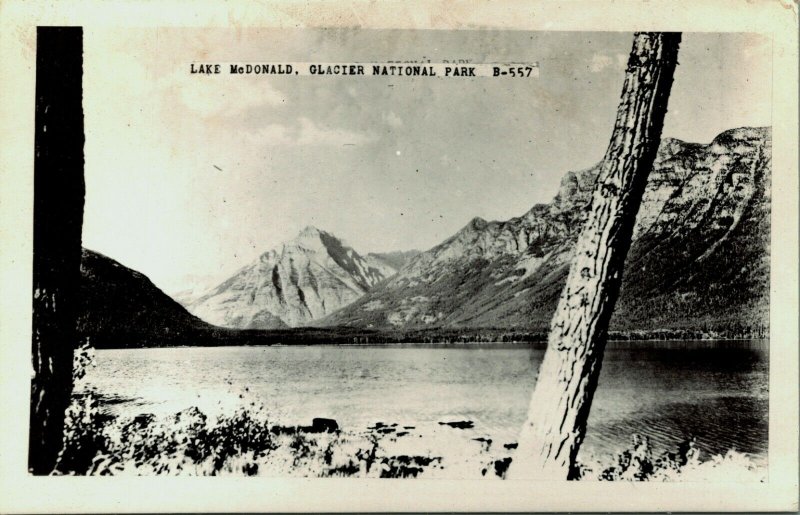 RPPC Lake McDonald Glacier National Park Montana Real Photo Postcard Nixon Butte