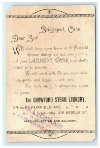 1891 Victorian Trade Card The crawdord Steam Laundry Bridgeport CT