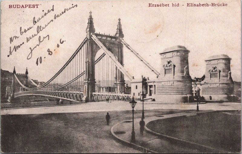 Hungary Budapest Elisabeth Bridge Vintage Postcard 09.40