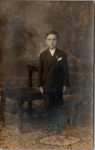 RPPC Little Boy Finely Dressed  Studio Portrait Photo Postcard U19