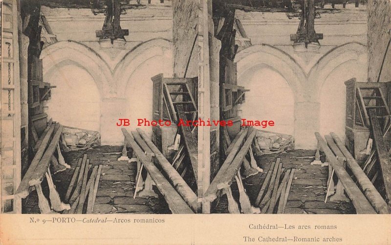 Portugal, Porto, Cathedral, Romanic Arches, Stereo View Postcard