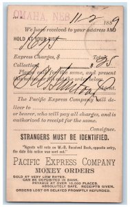 1889 Pacific Express Company Money Orders Omaha Nebraska NE Posted Postal Card