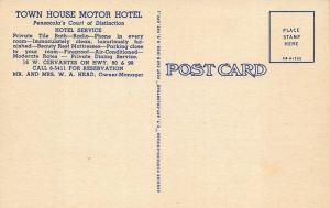 Pensacola FL Town House Motor Hotel Old Cars Multi-View Linen Postcard