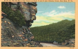 Vintage Postcard 1930's Old Man of the Canyon Chimney Corner New River WV