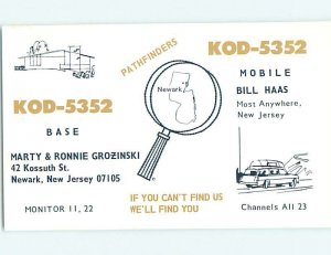 Pre-1980 RADIO CARD - CB HAM OR QSL Newark New Jersey NJ AH0594