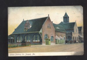 SAINT ST. JOSEPH MISSOURI UNION RAILROAD STATION DEPOT MO. VINTAGE POSTCARD