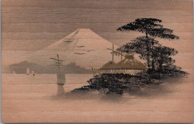 Postcard Handpainted Japan Mountain and Trees #1