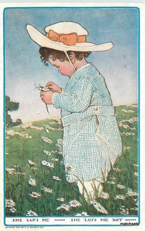 Arts & Crafts Boy Daisies Collier Son C-1910 postcard 5598