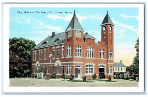 c1920 City Hall & Fire Department Building Tower Mt. Carmel Illinois IL Postcard