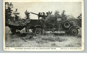 50-Caliber Machine Gun Camouflaged Truck Old Postcard