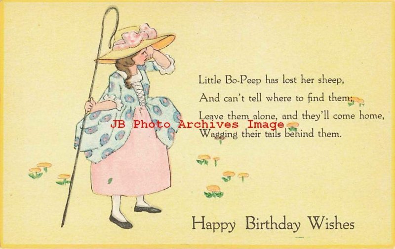 6 Postcards, Birthday Greetings with Nursery Rhymes, Little Bo Peep-Jack & Jill