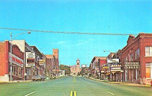 Crystal Falls MI Superior Ave., Storefronts Dezin's Drugs Store,  Postcard