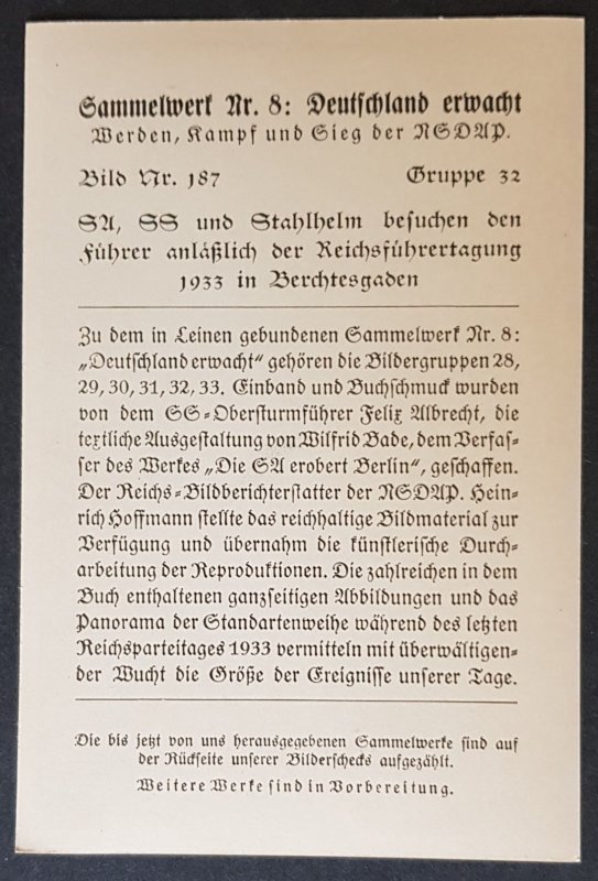 THIRD 3rd REICH ORIGINAL SMALL FORMAT COLLECTOR PHOTO CARD - GERMANY AWAKENS