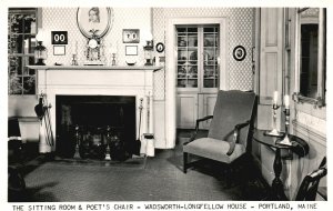 Vintage Postcard 1920's Room & Chair Wadsworth Longfellow House Portland Maine