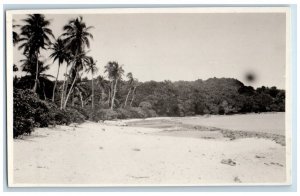 c1920's Palm Tree Beach Sand View Mariana Island Guam RPPC Unposted Postcard