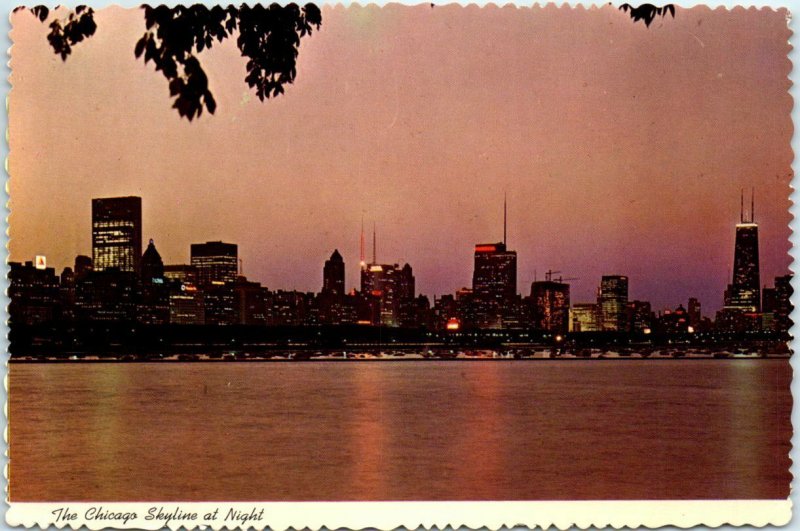 Postcard - The Chicago Skyline at Night - Chicago, Illinois 