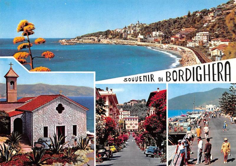 Italy Souvenir Di Bordighera Multiviews Plage Promenade Church Chiesa Hippostcard